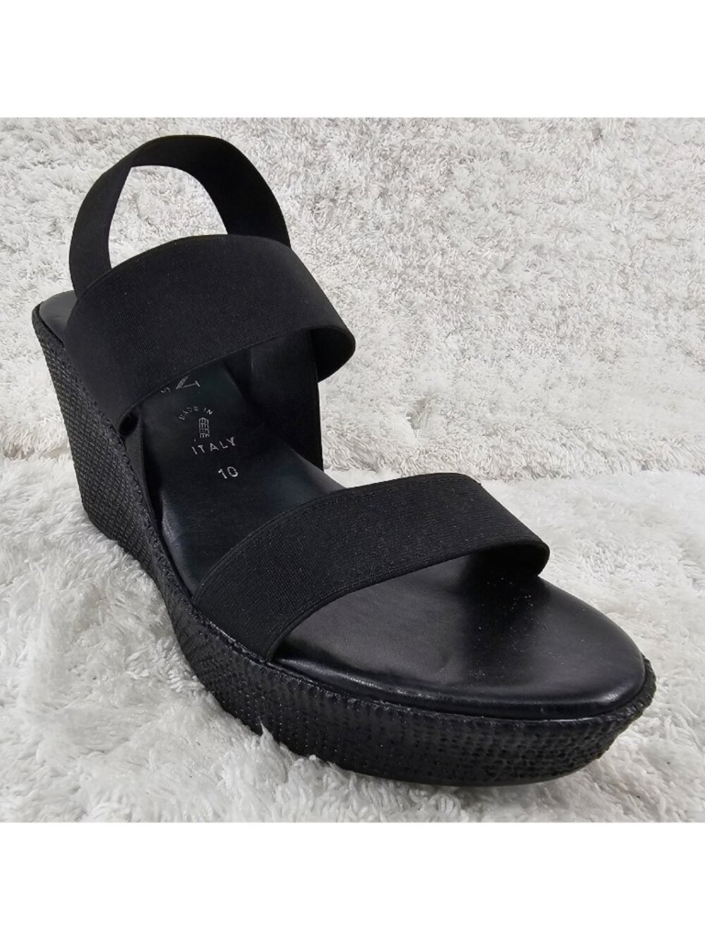Italian Shoemakers Black Slingback Wedge Sandals Size 10M